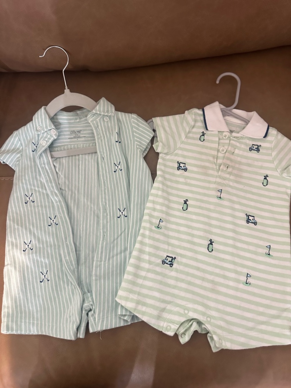 Little Me Mint & White Striped Baby One-Piece Duo